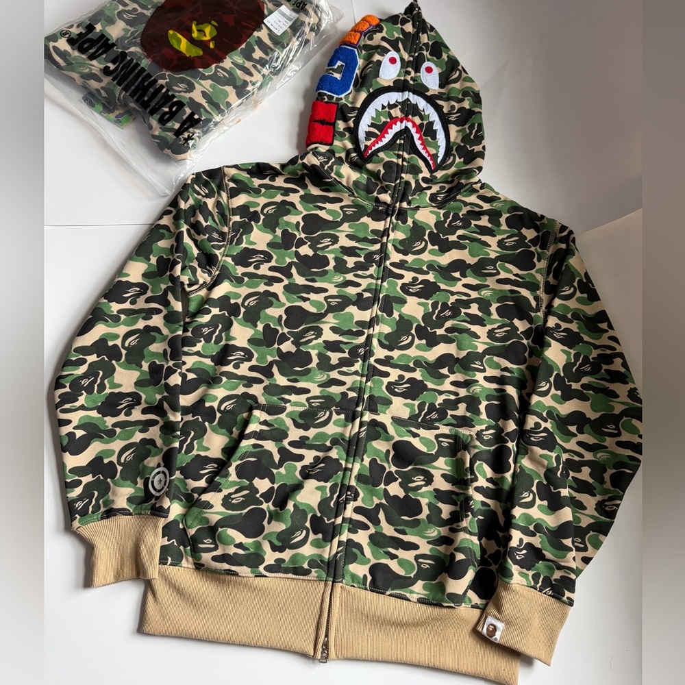 BAPE Camo Shark double Zip Hoodie - Green Camo